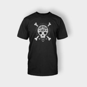 A black t-shirt with a skull and crossbones on it.