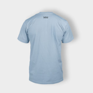 A light blue t-shirt with the back of it.