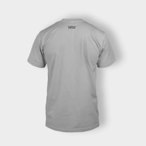 A gray t-shirt with the back of it.