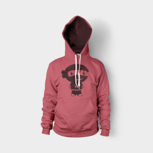 A red hoodie with an image of a monkey.