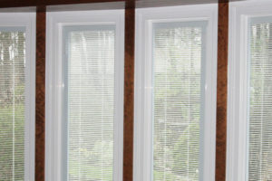 A pair of windows with blinds on the outside.