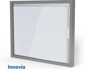 A window with blinds on the outside of it.